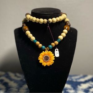 14” Beautiful Sunflower Wooden Necklace